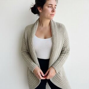 Alpaca Azul Peru Open Front Cardigan Womens Medium Sweater Ribbed Knit Taupe